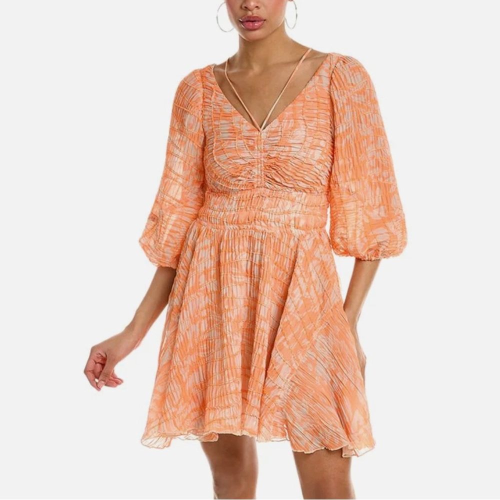 Jonathan Simkhai Lena Chiffon Puff-Sleeve Mini Dress w/ Shirring